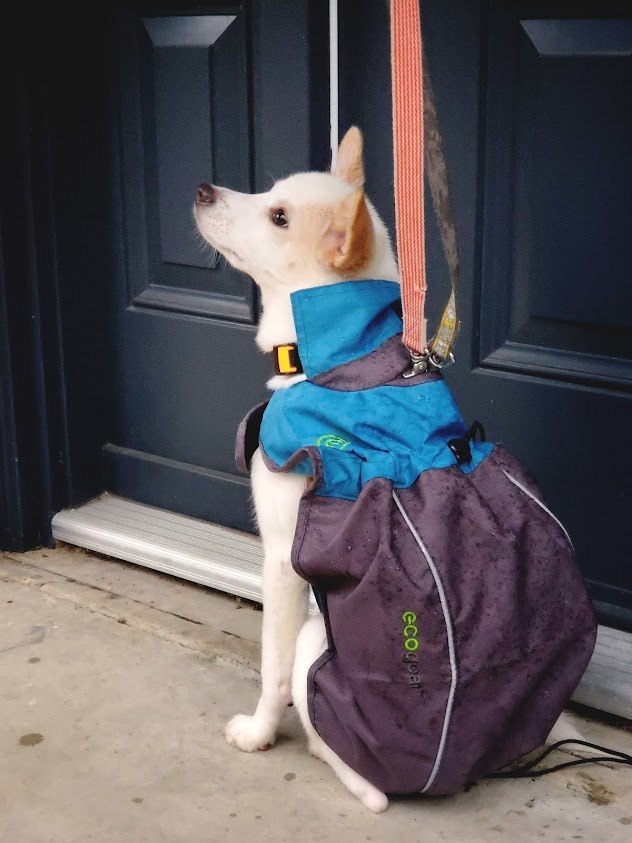Yuna sitting wearing her eco rain jacket